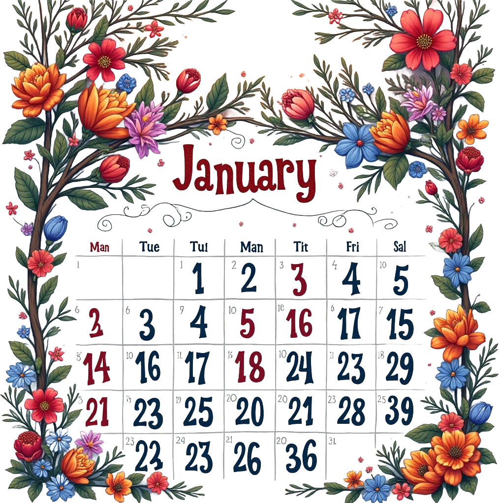 January Floral Calendar